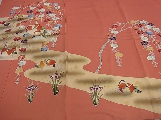 平和屋川間店■訪問着　流水鴛鴦花文　金彩　逸品　ut2470_画像4