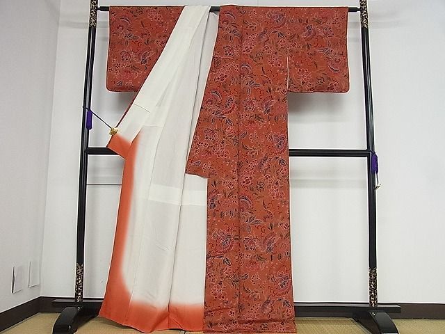 平和屋川間店■上質な小紋 更紗花唐草文 鬼しぼ縮緬 逸品 ut2604の画像3