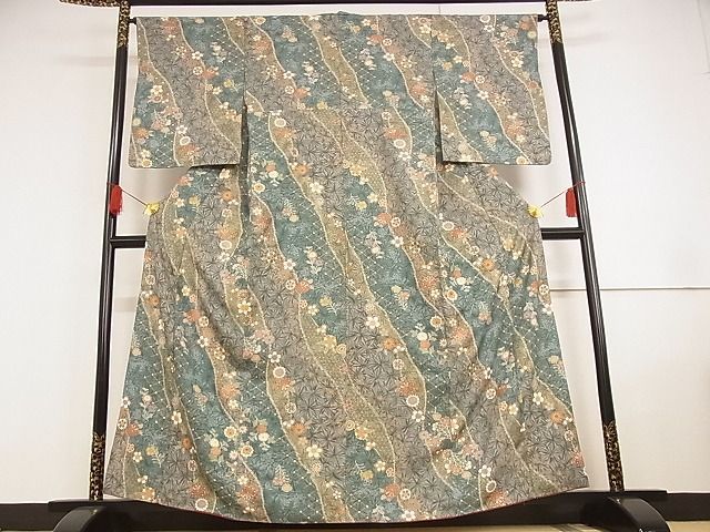 平和屋川間店■上質な小紋　道長草花文　着丈159.5cm　裄丈64.5cm　正絹　逸品　A-wj4260_画像2