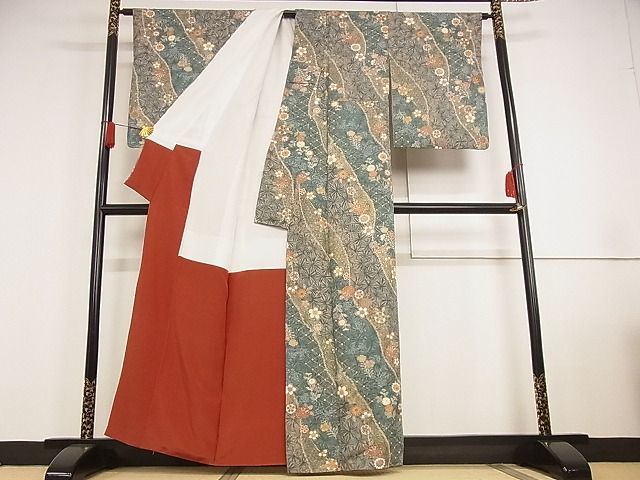 平和屋川間店■上質な小紋　道長草花文　着丈159.5cm　裄丈64.5cm　正絹　逸品　A-wj4260_画像3