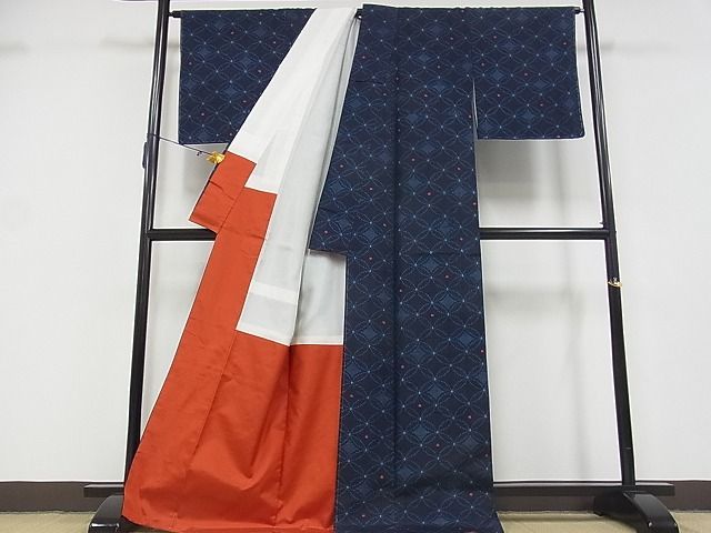 平和屋川間店■上質な紬 七宝文 着丈169cm 裄丈67.5cm 正絹 逸品 未使用 B-wt7234の画像3