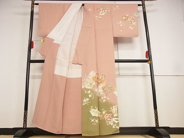 平和屋川間店■訪問着　扇面花文　暈し染め　金彩　着丈157.5cm　裄丈64cm　正絹　逸品　A-wj4371_画像2