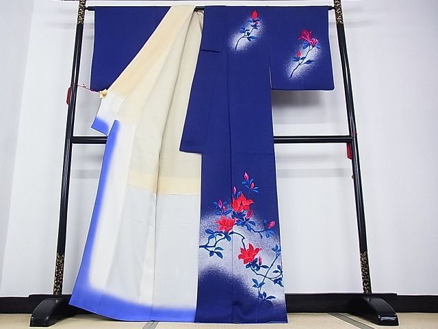 平和屋川間店■訪問着　枝花文　たたき染め　着丈165cm　裄丈63cm　正絹　逸品　A-ja4087_画像2