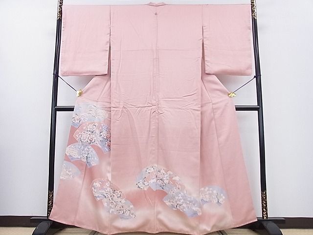 平和屋川間店■豪華色留袖　刺繍　地紙重ね吉祥花鳥文　暈し染め　逸品　fe6154_画像1