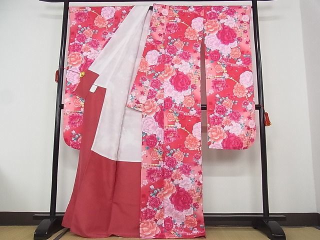 平和屋-こころ店■振袖　舞花文　暈し染　金彩　着丈167.5cm　裄丈68.5cm　洗える着物　1B-wt2037_画像2