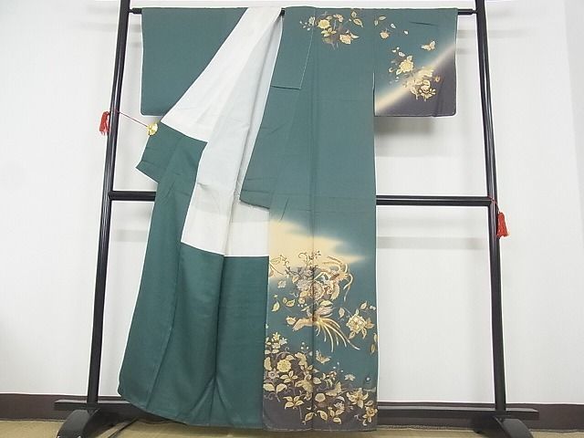 平和屋-こころ店■訪問着　鳳凰花唐草文　暈し染　金銀彩　着丈157.5cm　裄丈64cm　正絹　逸品　未使用　1B-wt2041_画像2