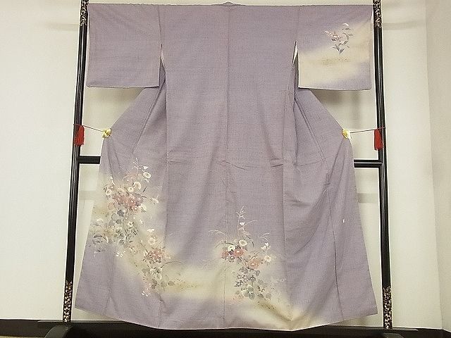 平和屋-こころ店■訪問着　友禅　作家物　紬地　草花文　着丈154cm　裄丈67cm　正絹　逸品　A-ck7949_画像1