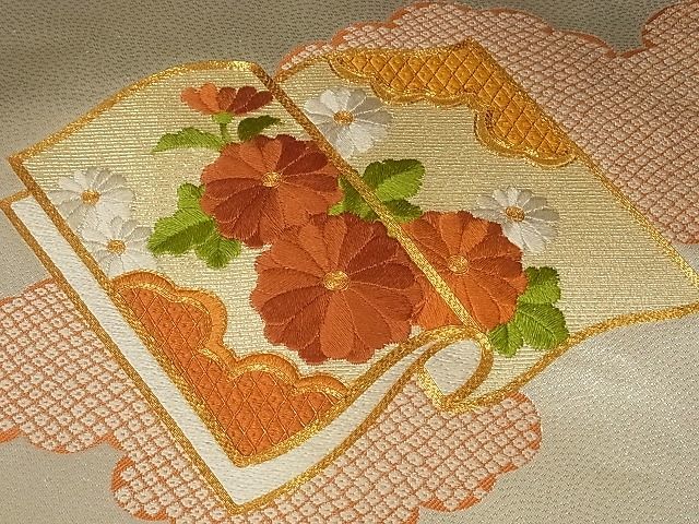 平和屋-こころ店■名古屋帯 まとめて100点 風景 花柄 文箱 冊子 駒刺繍 金銀糸 など 着用可能多数 未使用品あり 全て正絹 hi1215_画像4