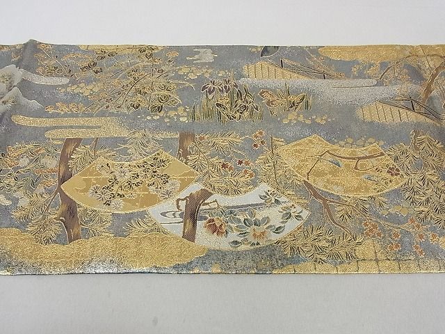 平和屋2■西陣　丸帯　尾形光琳　酒井抱一　花鳥画の四季　本金箔　反端付き　逸品　1ps3666_画像10