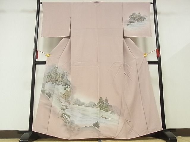 平和屋-こころ店■訪問着　人物風景草花文　暈し染め　金彩　着丈160.5cm　裄丈64.5cm　正絹　逸品　B-zg8912_画像1