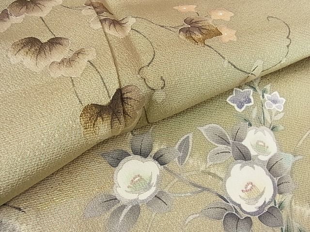 平和屋2■訪問着　絞り　蔦の葉花文　手描き　金彩　逸品　az7725_画像6