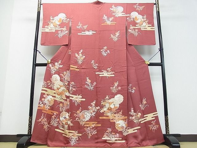 平和屋2■訪問着　駒刺繍　雪輪重ね吉祥花文　金彩　高島屋扱い　逸品　ox5338_画像1