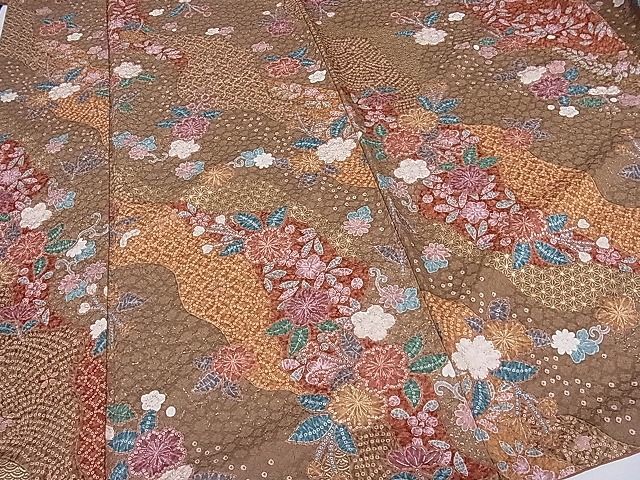 平和屋川間店■上質な小紋　道長草花文　金彩　逸品　hy6142_画像4