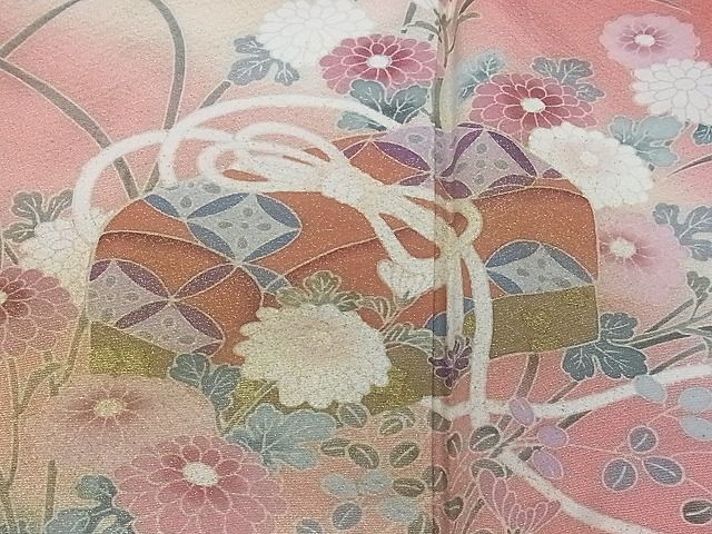 平和屋川間店■訪問着　草箱鴛鴦花文　暈し染め　金彩　逸品　ud0761_画像6