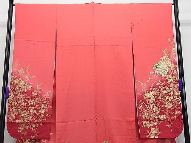 平和屋川間店■豪華振袖　御所車草花文　暈し染め　金彩　逸品　ap4942_画像2