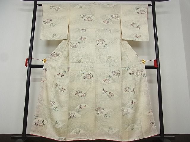 平和屋-こころ店■上質な小紋　草花文　着丈154.5cm　裄丈62.5cm　正絹　逸品　1B-wt1882_画像1