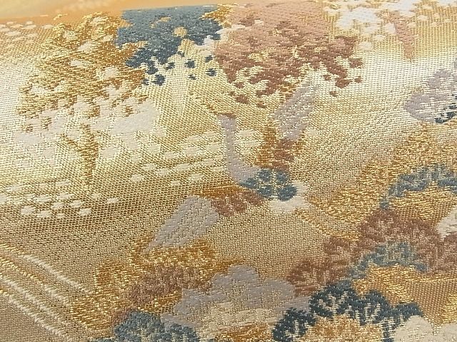 平和屋-こころ店■六通柄袋帯　飛鶴浜松文　金糸　正絹　逸品　A-ay1238_画像3