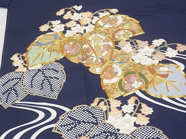 平和屋-こころ店■創業460年・千總 色留袖 駒刺繍 流水 桐 金彩 高島屋扱い 着丈165cm 裄丈67cm 正絹 逸品 A-ta8831の画像4