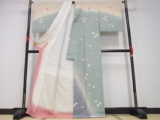 平和屋-こころ店◆訪問着　友禅　草花文　暈し染め　着丈169cm　裄丈66.5cm　正絹　逸品　mop3383_画像2