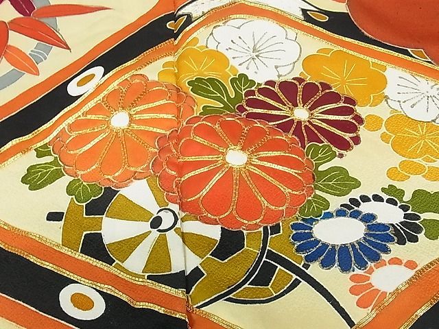 平和屋川間店■豪華振袖　駒刺繍　菱天井草花紋　金彩　逸品　th2440_画像6