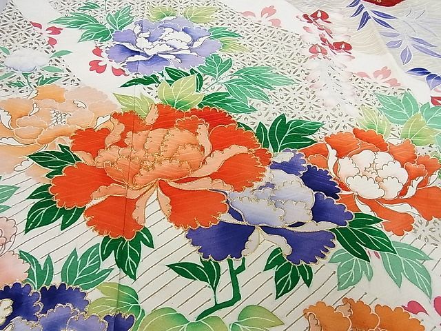 平和屋-こころ店■豪華振袖 駒刺繍 絞り 草花に簾 金彩 着丈165cm 裄丈67cm 正絹 逸品 1B-np2504の画像4