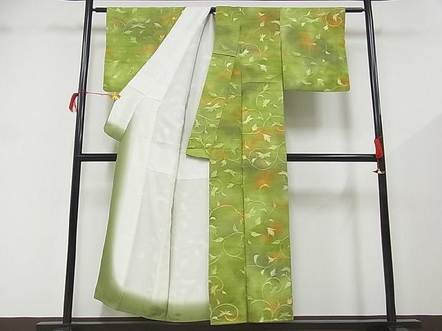 平和屋-こころ店■上質な小紋　唐草文　暈し染　地紋起こし　着丈149.5cm　裄丈61.5cm　正絹　逸品　1B-wt1827_画像2