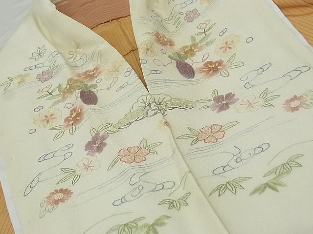 平和屋-こころ店■長襦袢　無双仕立て　縞　半衿刺繍　正絹　逸品　1B-wt1935_画像5