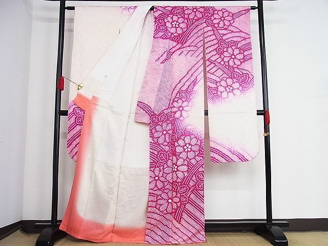 平和屋-こころ店■豪華振袖　総絞り　草花文　暈し染め　着丈163cm　裄丈65cm　正絹　逸品　1B-np2483_画像2