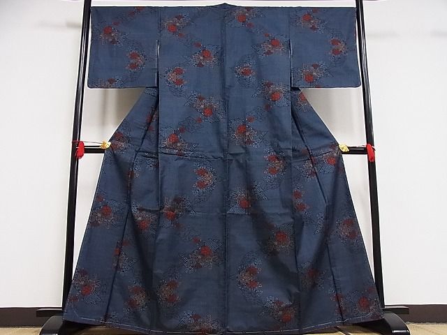 平和屋-こころ店■本場大島紬　7マルキ　草花文　着丈161cm　裄丈66cm　正絹　逸品　未使用　1B-ph0455_画像1