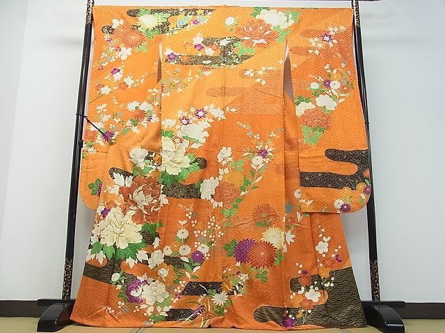 平和屋2■豪華振袖　駒刺繍　エ霞枝花文　金彩　逸品　ox5461_画像1