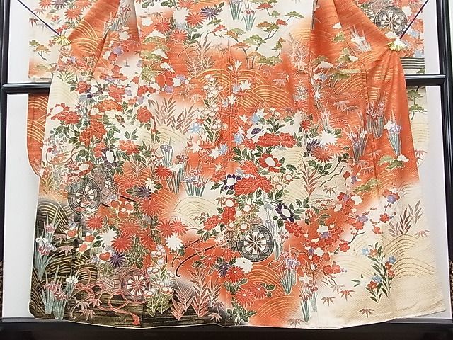 flat peace shop 2# gorgeous long-sleeved kimono piece embroidery .. flower car writing .. dyeing gold paint excellent article fe8461