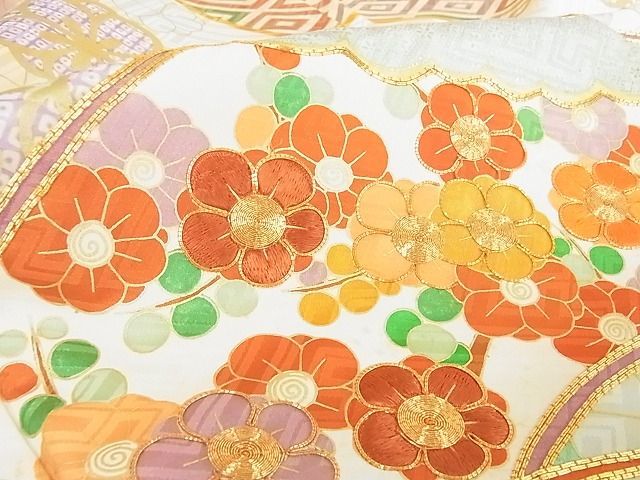 平和屋2■豪華振袖　駒刺繍　吉祥地紙花文　金彩　やまと誂製　逸品　az7764_画像7