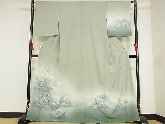 平和屋-こころ店■訪問着　手描き　風景文　着丈166cm　裄丈65cm　正絹　逸品　A-ck8220_画像1