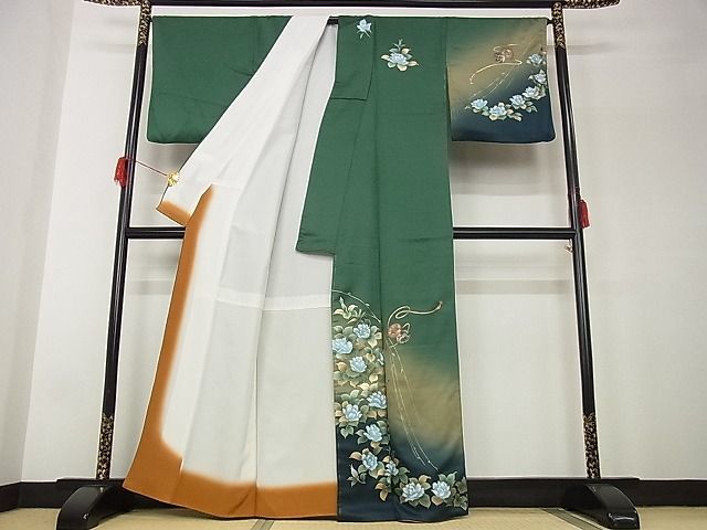 平和屋-こころ店■訪問着　薔薇　鼓　暈し染め　金彩　着丈162.5cm　裄丈67cm　正絹　逸品　A-ja5863_画像2