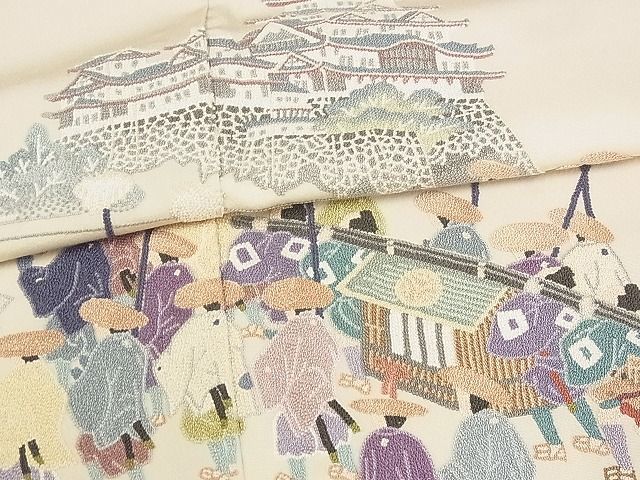 平和屋-こころ店■極上　訪問着　総刺繍　相良刺繍　大名行列　暈し染め　着丈163.5cm　裄丈64.5cm　正絹　逸品　A-ta8886_画像5