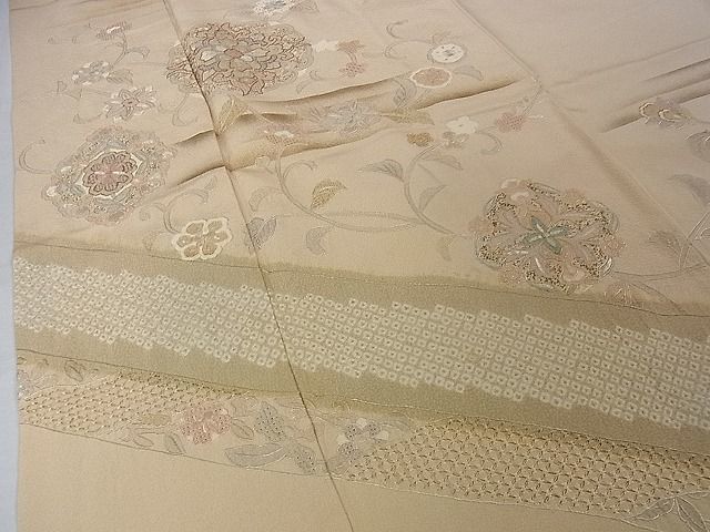 平和屋2■中国三大刺繍　スワトウ刺繍　汕頭刺繍　訪問着　花唐草文　逸品　eee7779_画像5