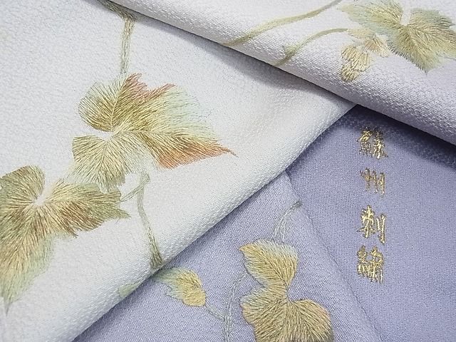 平和屋2■中国三大刺繍　蘇州刺繍　訪問着　葡萄蔦の葉文　暈し染め　金糸　逸品　ox5506_画像6