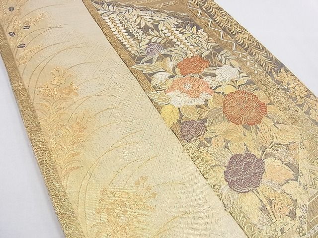 平和屋野田店■六通柄袋帯　牡丹草花蒔絵　本金箔　逸品　n-gt3583_画像2