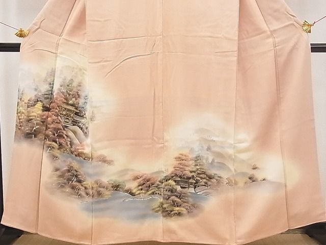 平和屋野田店■豪華色留袖　手描き　名勝風景文　暈し染め　金彩　逸品　n-sa3950_画像3