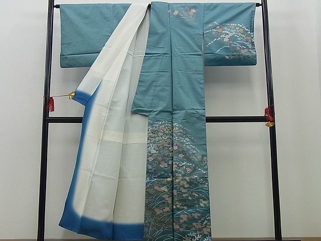 平和屋野田店■訪問着　本場染大島紬　枝花文　金彩　逸品　n-cw1015_画像2