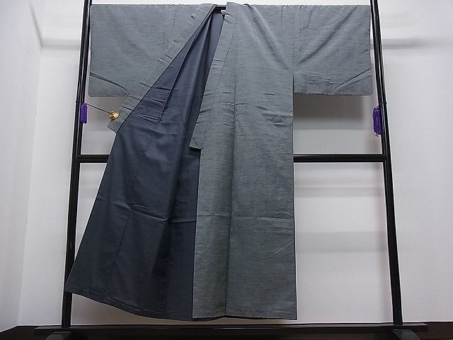 平和屋1■男性　紬　アンサンブル・長襦袢セット　灰色　逸品　ua6923_画像3