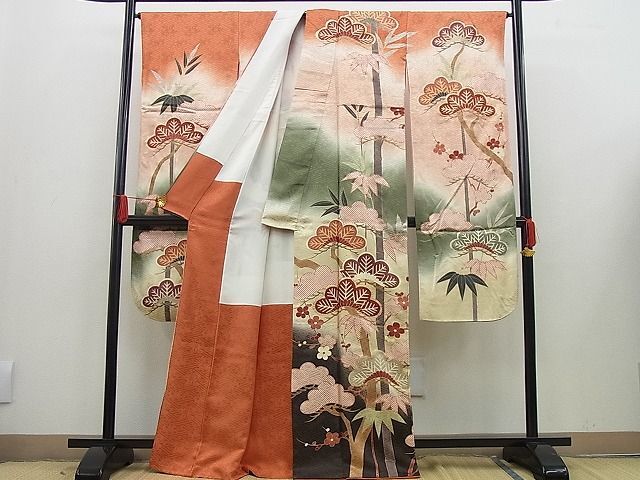 平和屋野田店■豪華振袖 駒刺繍 松竹梅 暈し染め 金彩 逸品 n-cw0987の画像2