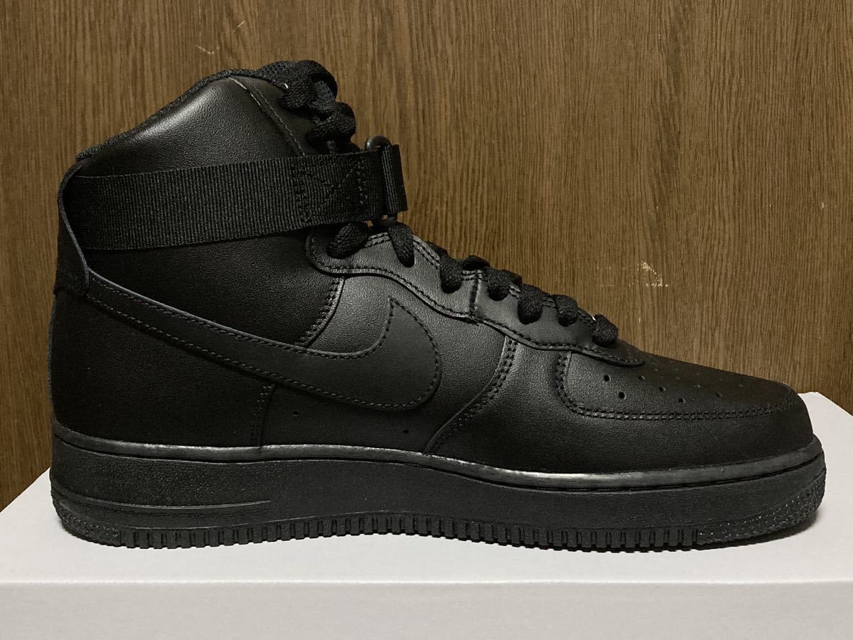 22年製 NIKE AIR FORCE 1 HIGH ナイキ エアフォース ハイ AF1 SWOOSH 【CW2290-001】BLACK LEATHER トリプル ブラック レザー 黒 US10_画像5