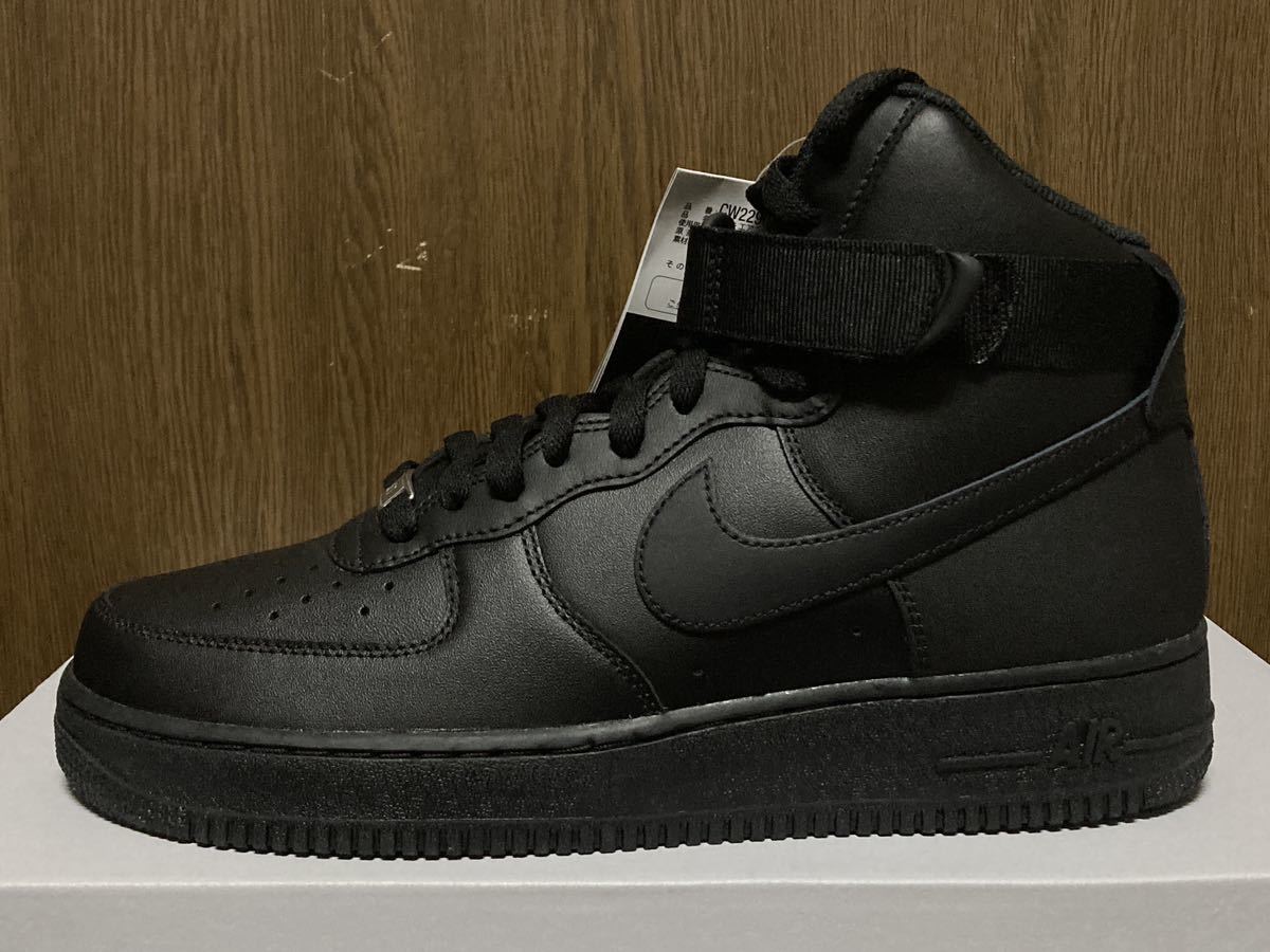 22年製 NIKE AIR FORCE 1 HIGH ナイキ エアフォース ハイ AF1 SWOOSH 【CW2290-001】BLACK LEATHER トリプル ブラック レザー 黒 US10_画像4