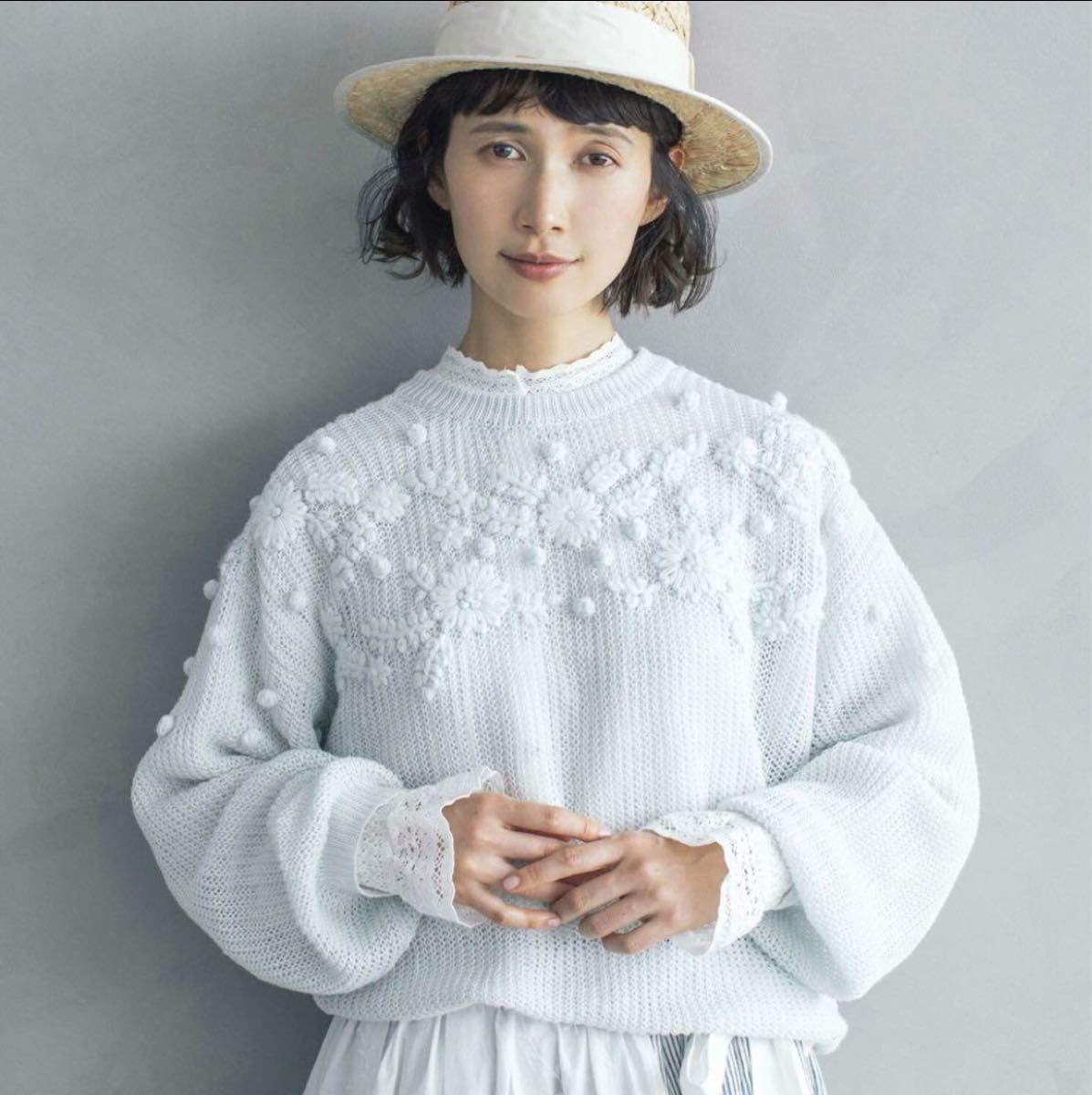 サマンサモスモス kazumi リネン花刺繍2WAYニット ミント サマンサモスモス kazumi リネン花刺繍2WAYニット ミント