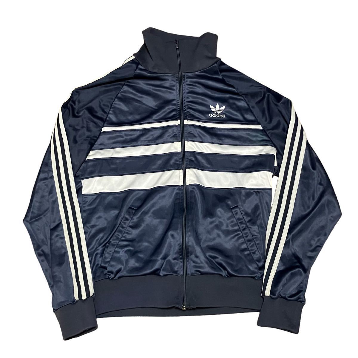 80s ビンテージ adidas トラックジャケット USA製 M ネイビー グレー