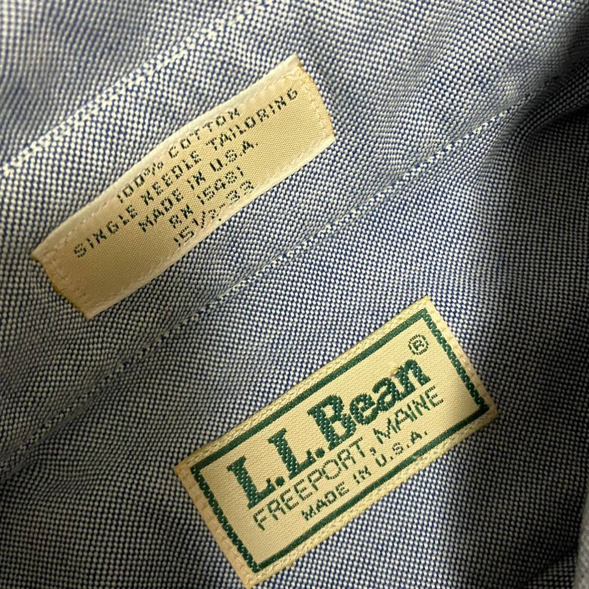80s 90s LL.Bean ボタンダウンシャツ ビンテージ USA製 チェック 長袖 サックスブルーの画像7