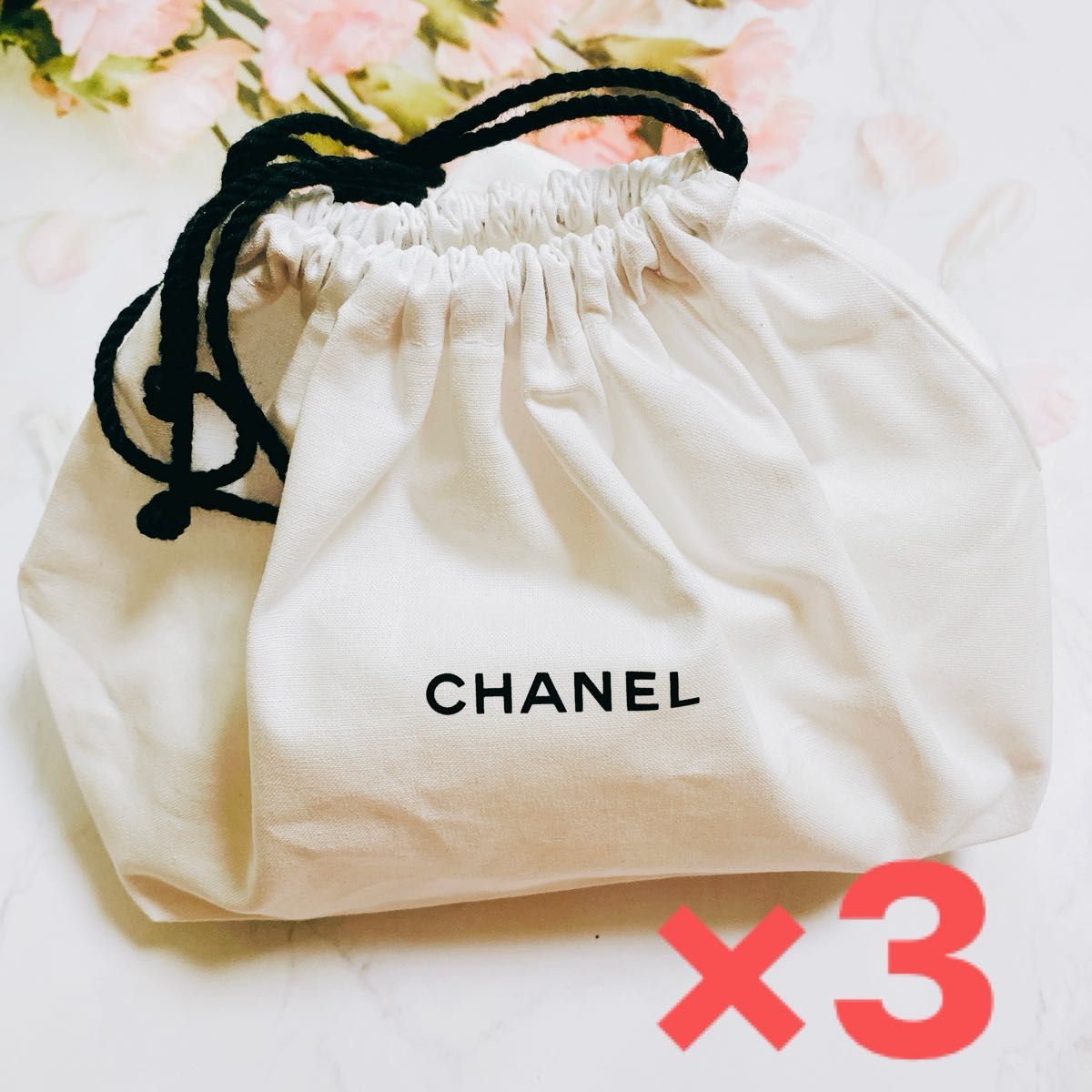 【28日まで】CHANEL （シャネル ) 巾着ノベルティポーチ　ホワイト　×3枚