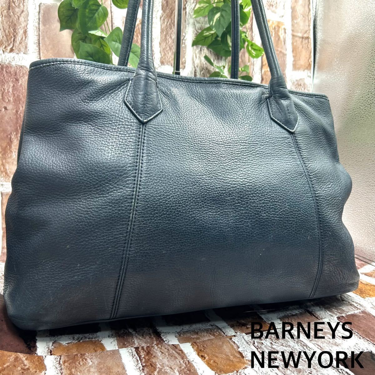 BARNEYS NEWYORK バーニーズニューヨーク トートバッグ ハンドバッグ ビジネスバッグ 肩掛け ワンショルダー ネイビー_画像1