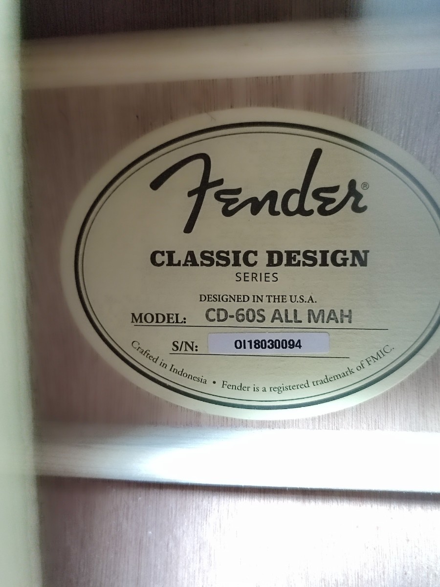 【ほぼ未使用 売り切り】Fender フェンダー CD-60S ALL MAH ギター 2849-1_画像3